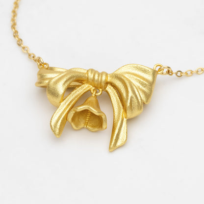 Matte Gold Bowknot Necklace, Christmas Gift for her, Bow Knot Necklace with Pendants (#GB-3471)