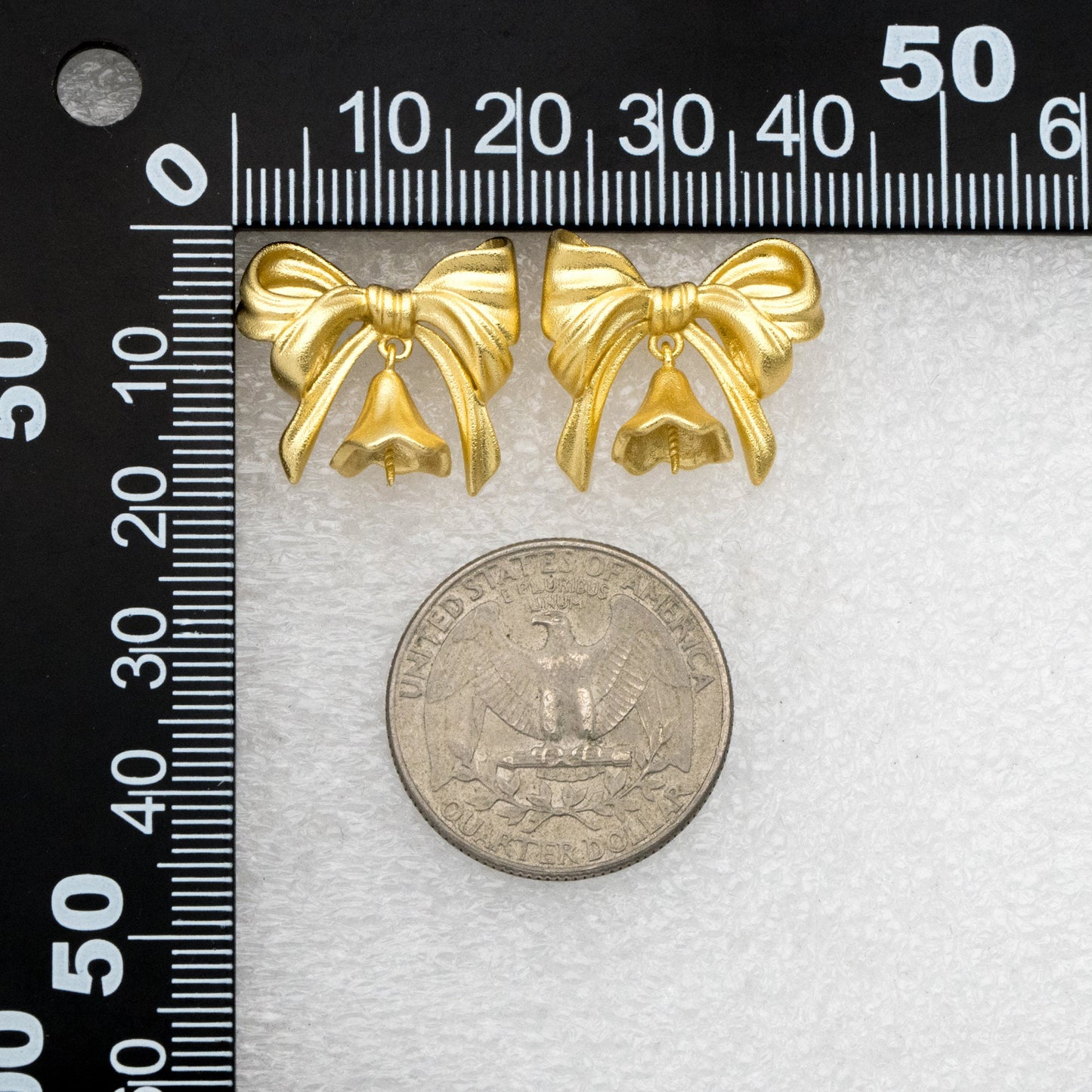 4pcs Matte Gold plated Brass Christmas Bowknot Earring, 18x20mm, Half Drilled Pearl Mounts, Pearl Earring Settings (GB-3473)