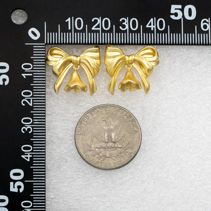 4pcs Matte Gold plated Brass Christmas Bowknot Earring, 18x20mm, Half Drilled Pearl Mounts, Pearl Earring Settings (GB-3473)