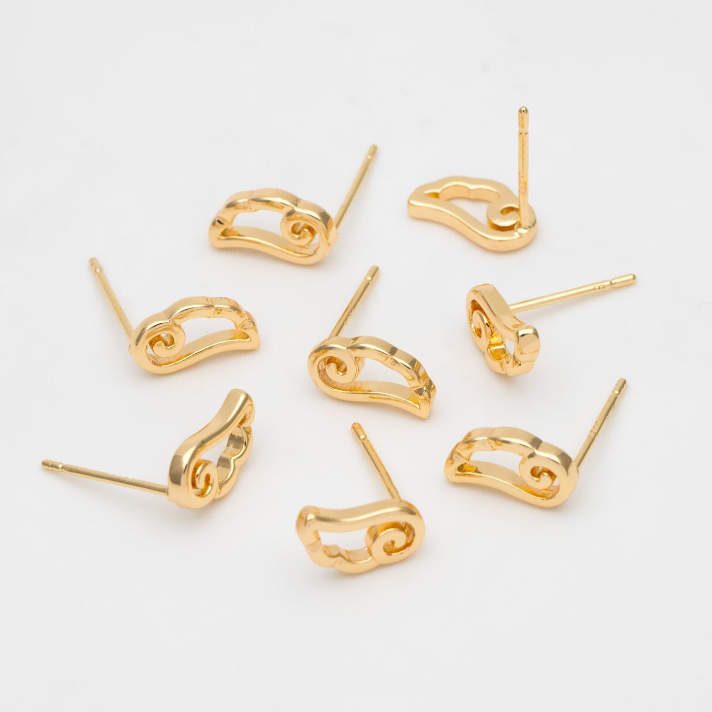 10pcs Gold Tiny Angel Wing Stud Earrings, Dianty Ear Posts, Jewelry Supplies (GB-3491)