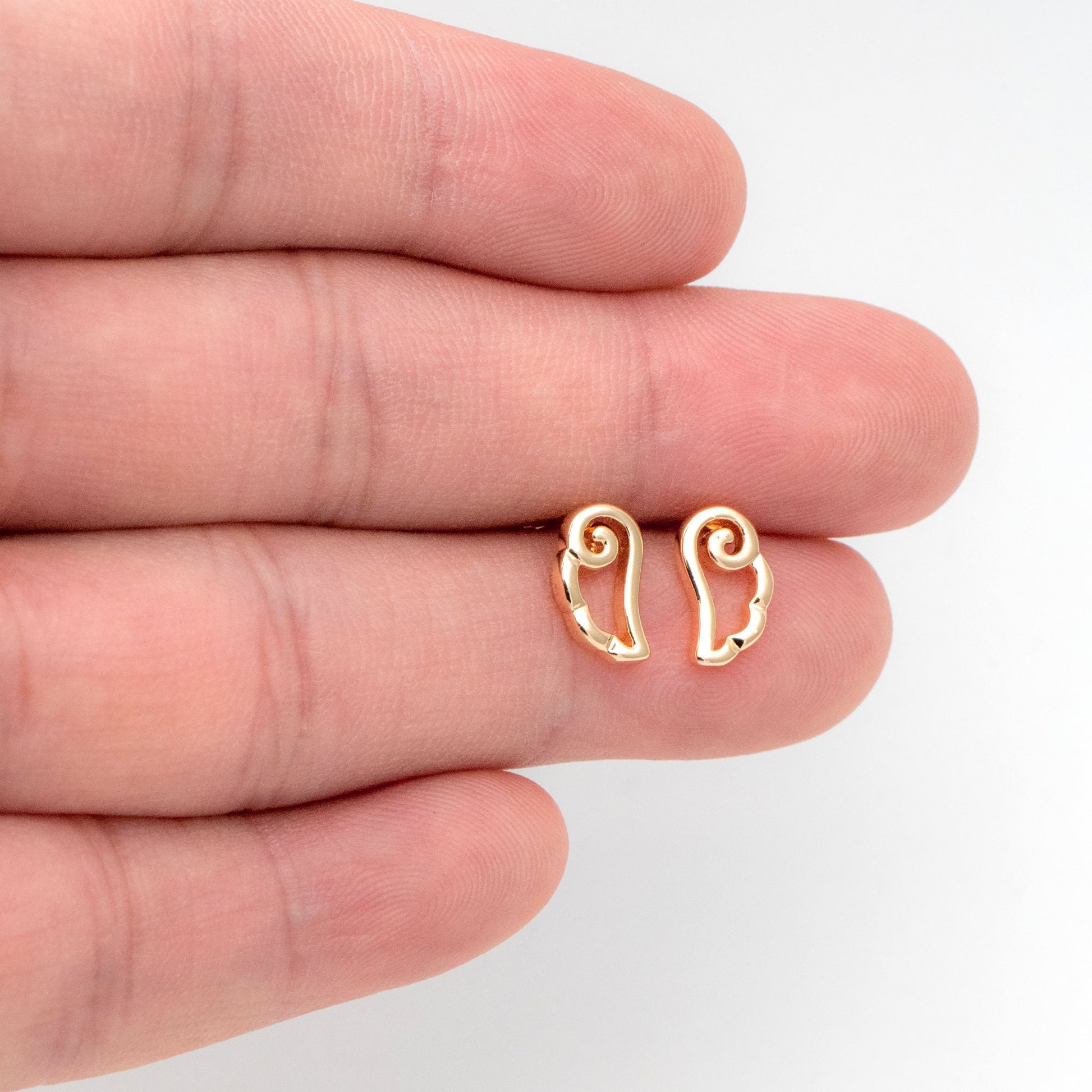 10pcs Gold Tiny Angel Wing Stud Earrings, Dianty Ear Posts, Jewelry Supplies (GB-3491)