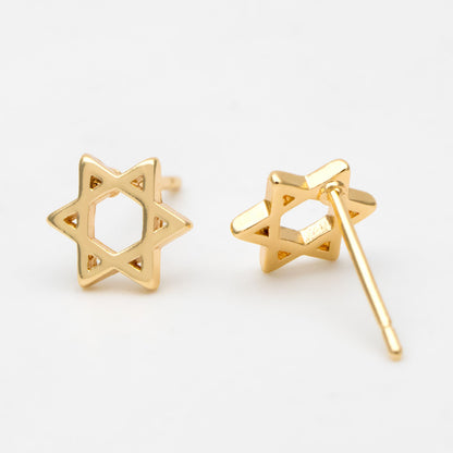 10pcs Gold Star Ear Posts, Real Gold plated Brass, Geometric Earring Studs (#GB-3041-K)
