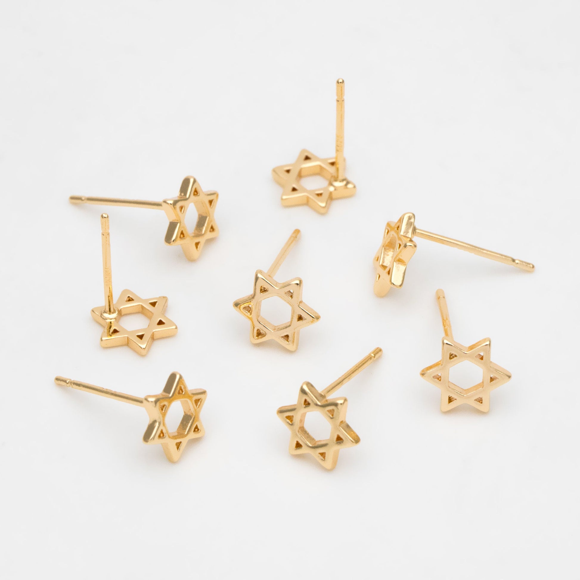 10pcs Gold Star Ear Posts, Real Gold plated Brass, Geometric Earring Studs (#GB-3041-K)