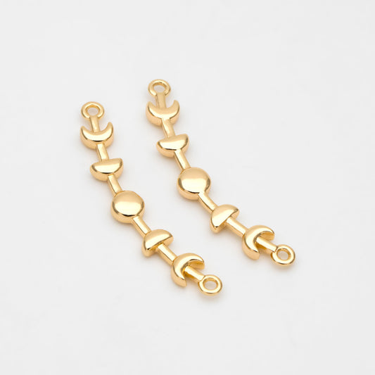 10pcs Gold Moon Phases Bar Connectors 30mm, Real Gold plated Brass Moon Charms (GB-3494)