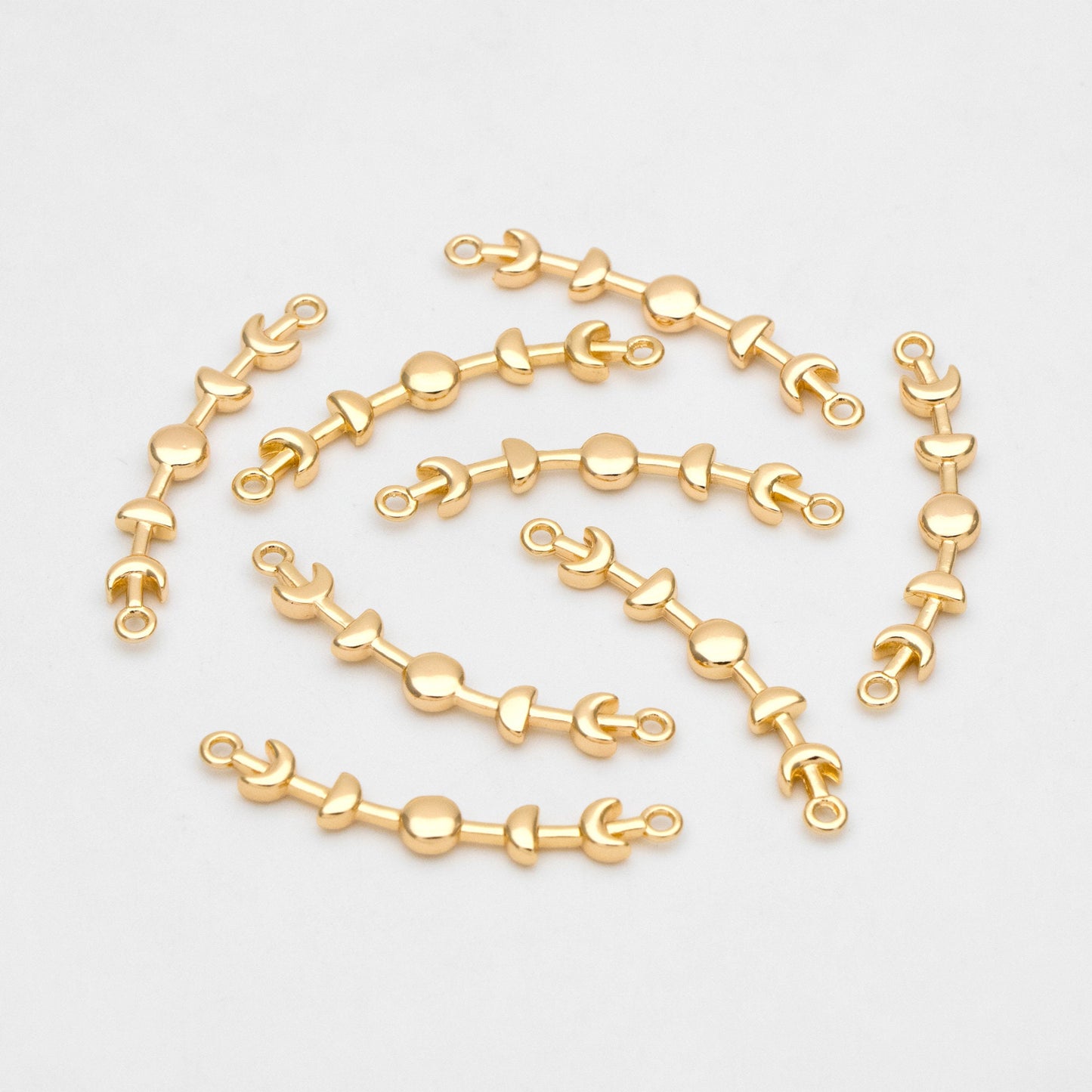 10pcs Gold Moon Phases Bar Connectors 30mm, Real Gold plated Brass Moon Charms (GB-3494)