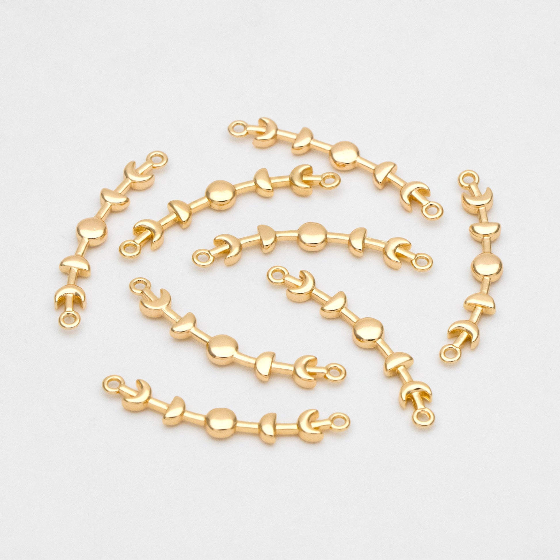 10pcs Gold Moon Phases Bar Connectors 30mm, Real Gold plated Brass Moon Charms (GB-3494)