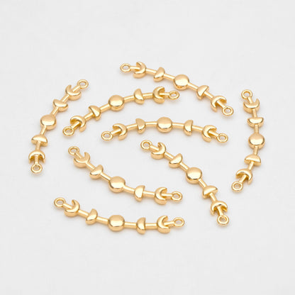 10pcs Gold Moon Phases Bar Connectors 30mm, Real Gold plated Brass Moon Charms (GB-3494)