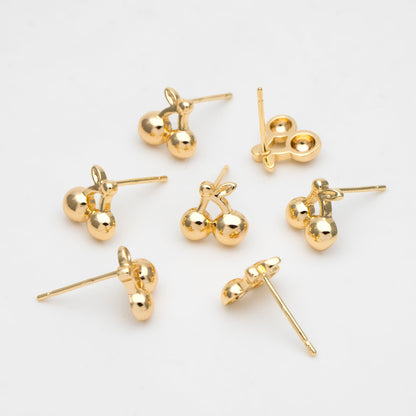 10pcs Gold Cherry Ear Posts 9mm, Real Gold Plated Brass Minimalist Stud Earrings (#GB-3495)