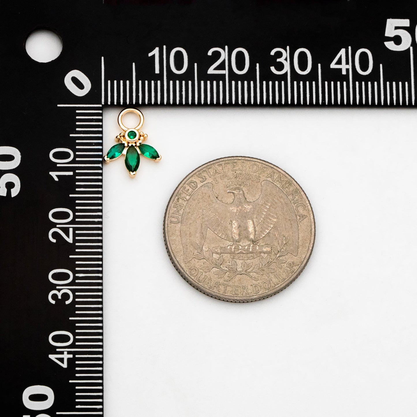 4pcs Emerald CZ Pave Flower Charm 12x9mm, Real Gold plated Brass Leaf Pendants (GB-4130-A)