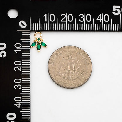 4pcs Emerald CZ Pave Flower Charm 12x9mm, Real Gold plated Brass Leaf Pendants (GB-4130-A)