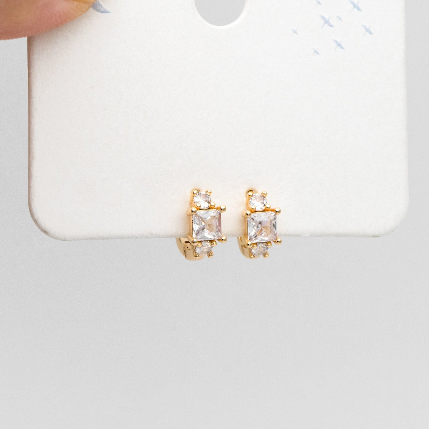 4pcs CZ Pave Square Hoop Earrings 12mm, Dainty Huggie Earrings, Minimalist Earring, Small Gold Hoops Earring (GB-3477-E)