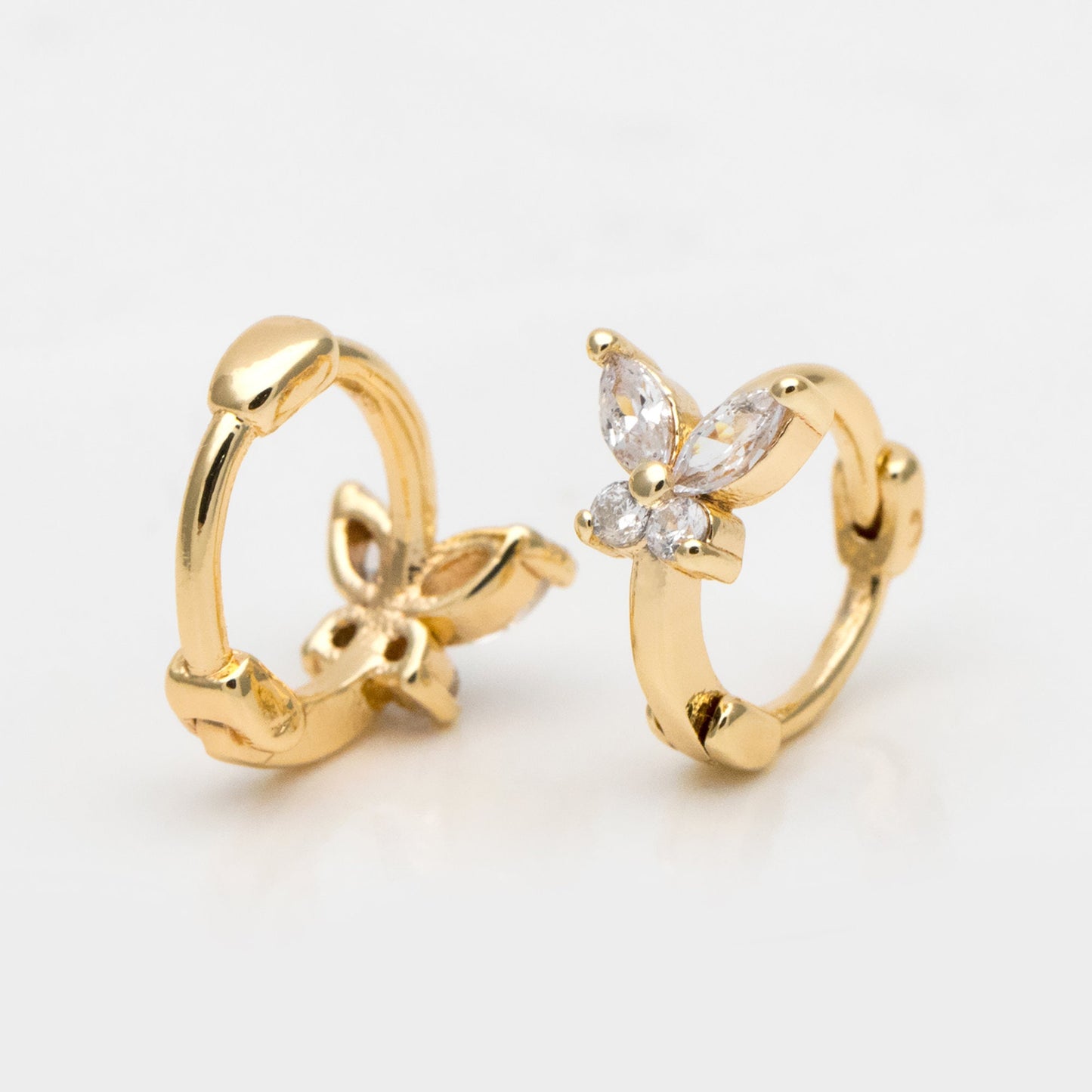 4pcs CZ Pave Tiny Butterfly Hoop Earrings 9mm, 18K Gold/ Rhodium plated Brass, Dainty Earring, Small Gold/ Silver Hoops Earring (GB-3476)