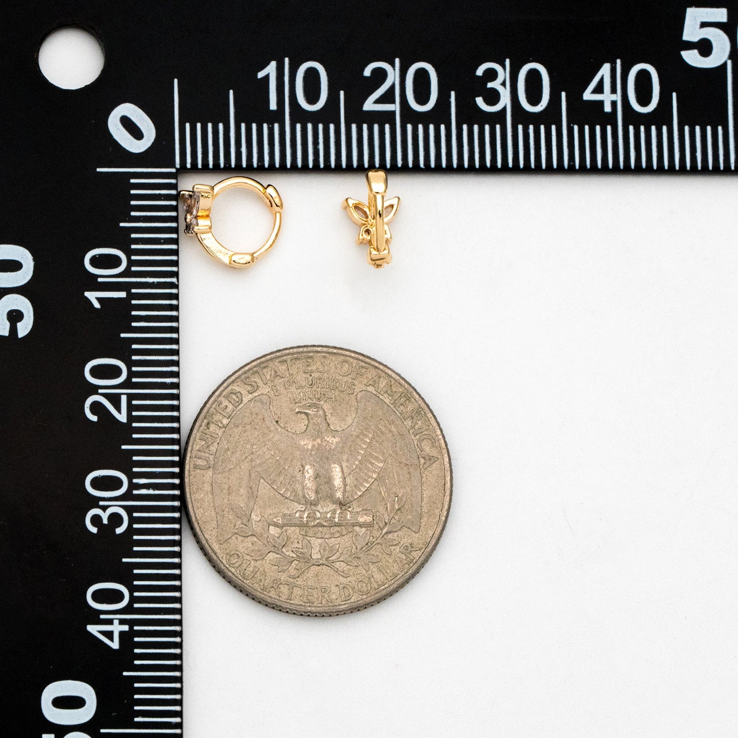 4pcs CZ Pave Tiny Butterfly Hoop Earrings 9mm, 18K Gold/ Rhodium plated Brass, Dainty Earring, Small Gold/ Silver Hoops Earring (GB-3476)