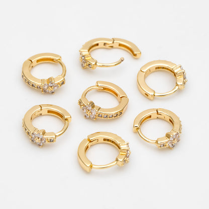 4pcs CZ Pave Tiny Flower Hoop Earrings 10mm, Dainty Huggie Earrings, Minimalist Earring, Small Gold Hoops Earring (GB-3399-C)