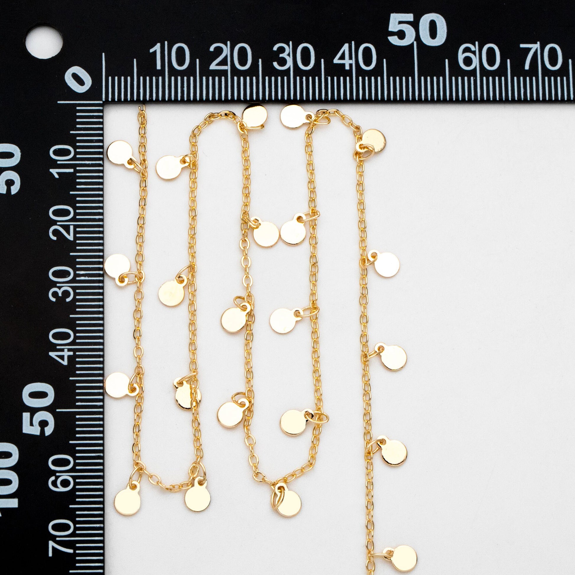 Gold/ Silver Tone Chain with 4mm Round Disc Charms, Real Gold/ Rhodium plated Brass Chain (#LK-458)/ 1 Meter=3.3ft