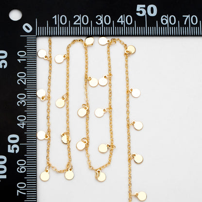 Gold/ Silver Tone Chain with 4mm Round Disc Charms, Real Gold/ Rhodium plated Brass Chain (#LK-458)/ 1 Meter=3.3ft