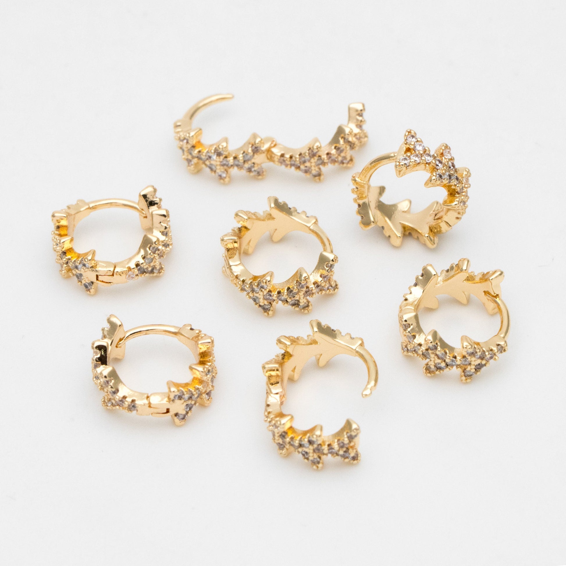 4pcs CZ Pave Arrow Hoop Earrings 10mm, Huggie Earrings, Minimalist Earring, Small Gold Hoops Earring (GB-3482)