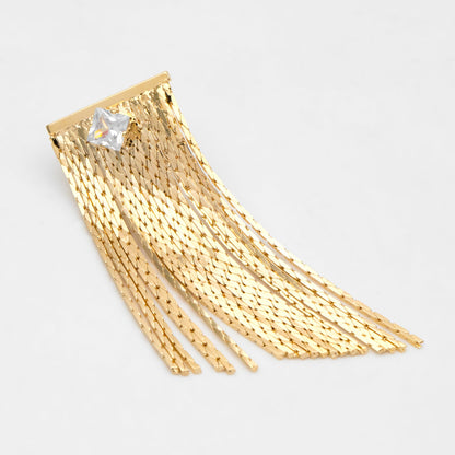 4pcs CZ Pave Chain Tassel Earrings, Long Tassel Stud Earring, Gold Dangling Earrings, Minimalist Earrings (GB-3483)