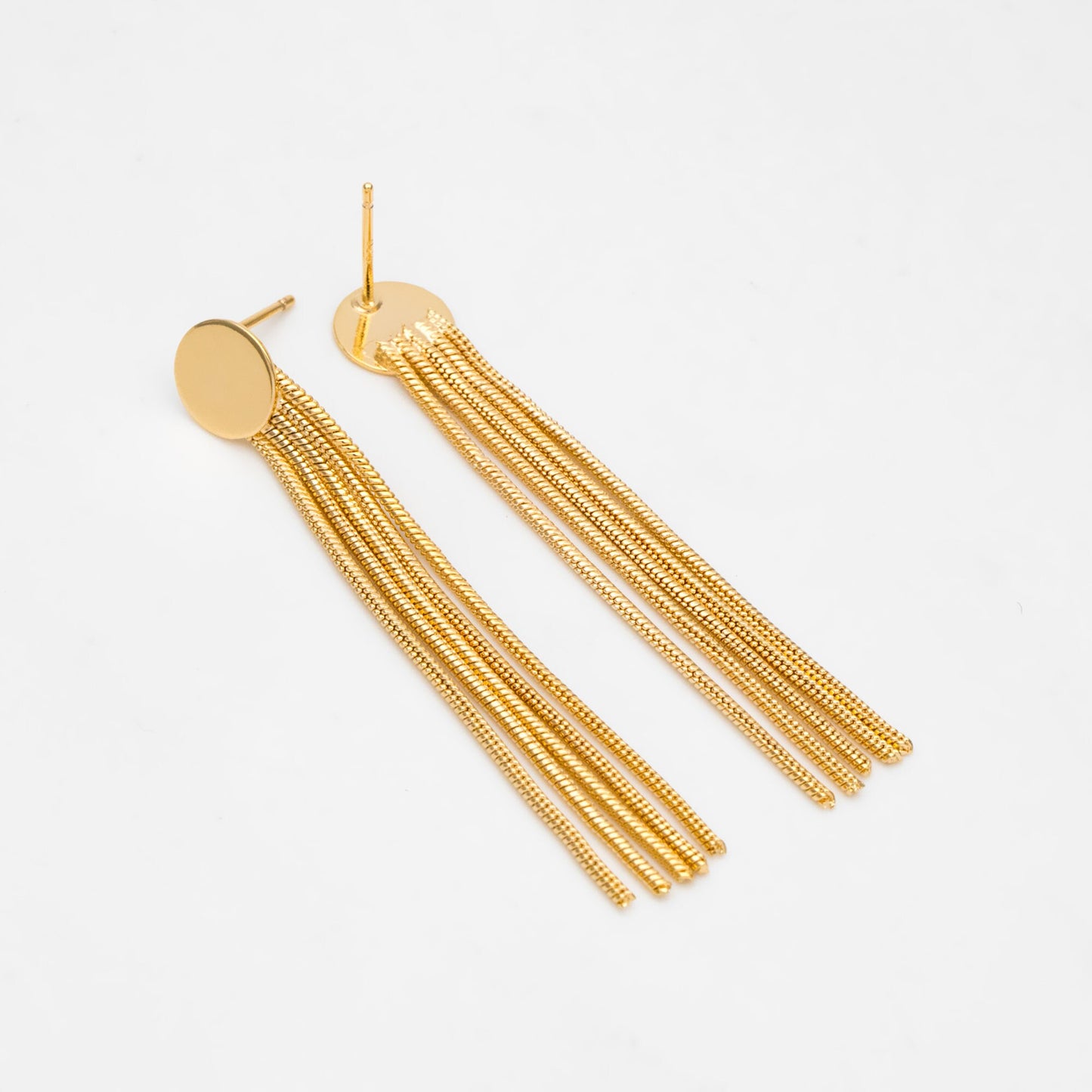 4pcs Gold Round Disc Tassel Earring Posts 51mm, 18K Gold plated Brass Dangling Stud Earring (GB-3484)