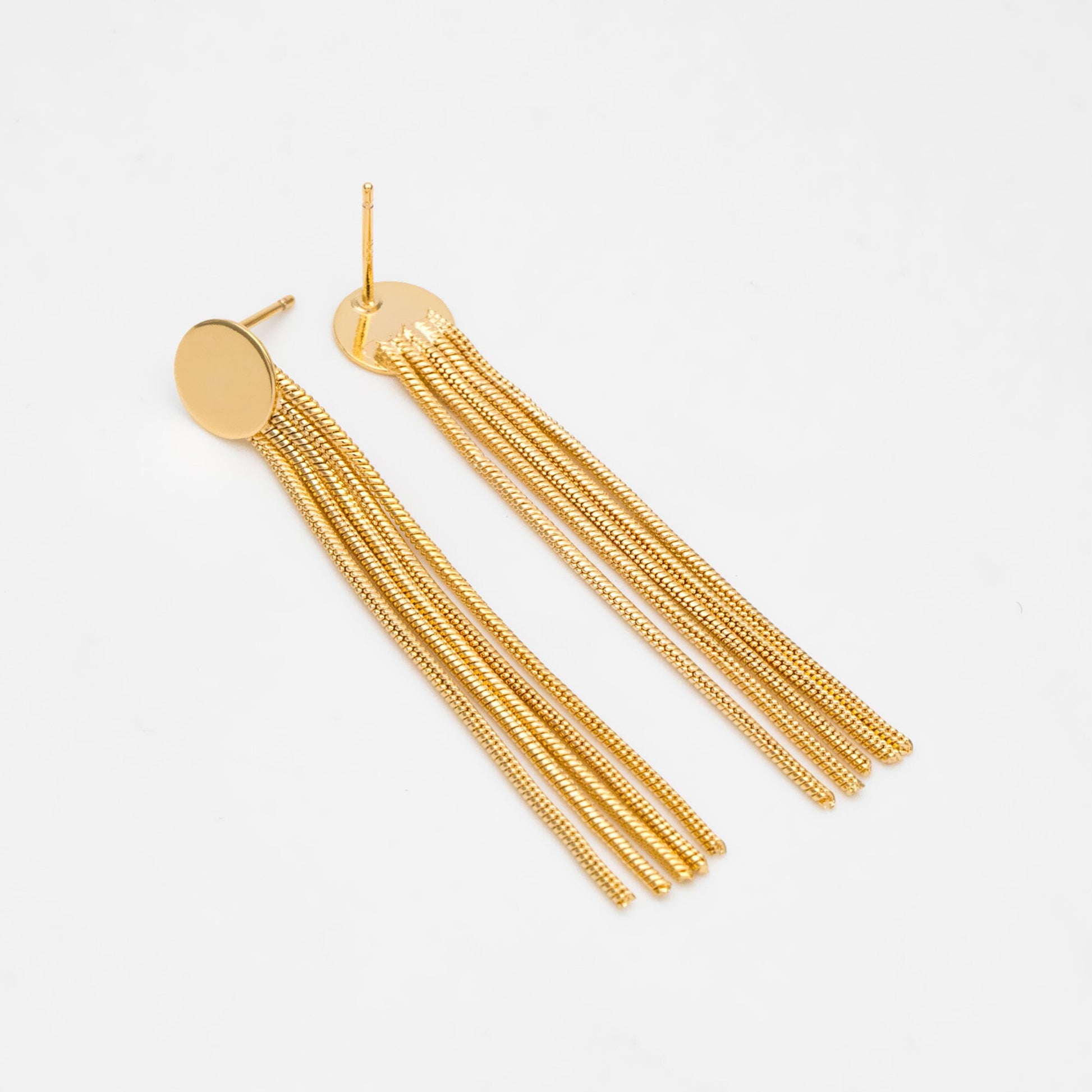 4pcs Gold Round Disc Tassel Earring Posts 51mm, 18K Gold plated Brass Dangling Stud Earring (GB-3484)