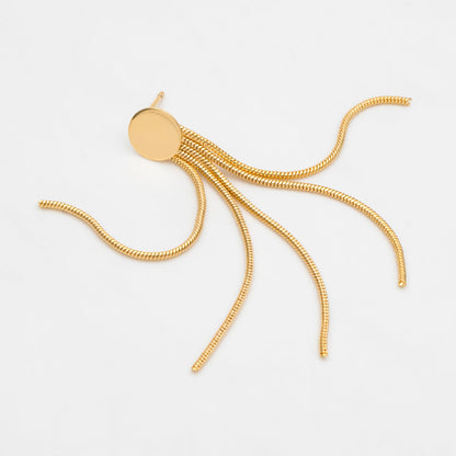 4pcs Gold Round Disc Tassel Earring Posts 51mm, 18K Gold plated Brass Dangling Stud Earring (GB-3484)