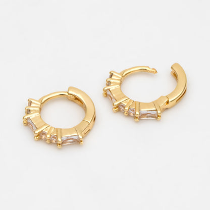 4pcs CZ Pave Hoop Earrings, 11mm, Huggie Earrings, Minimalist Earring, Small Gold Hoops Earring (GB-3399-E)