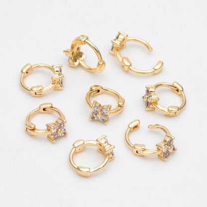 4pcs CZ Pave Tiny Flower Hoop Earrings 8mm, Dainty Huggie Earrings, Minimalist Earring, Small Gold Hoops Earring (GB-3474-G)