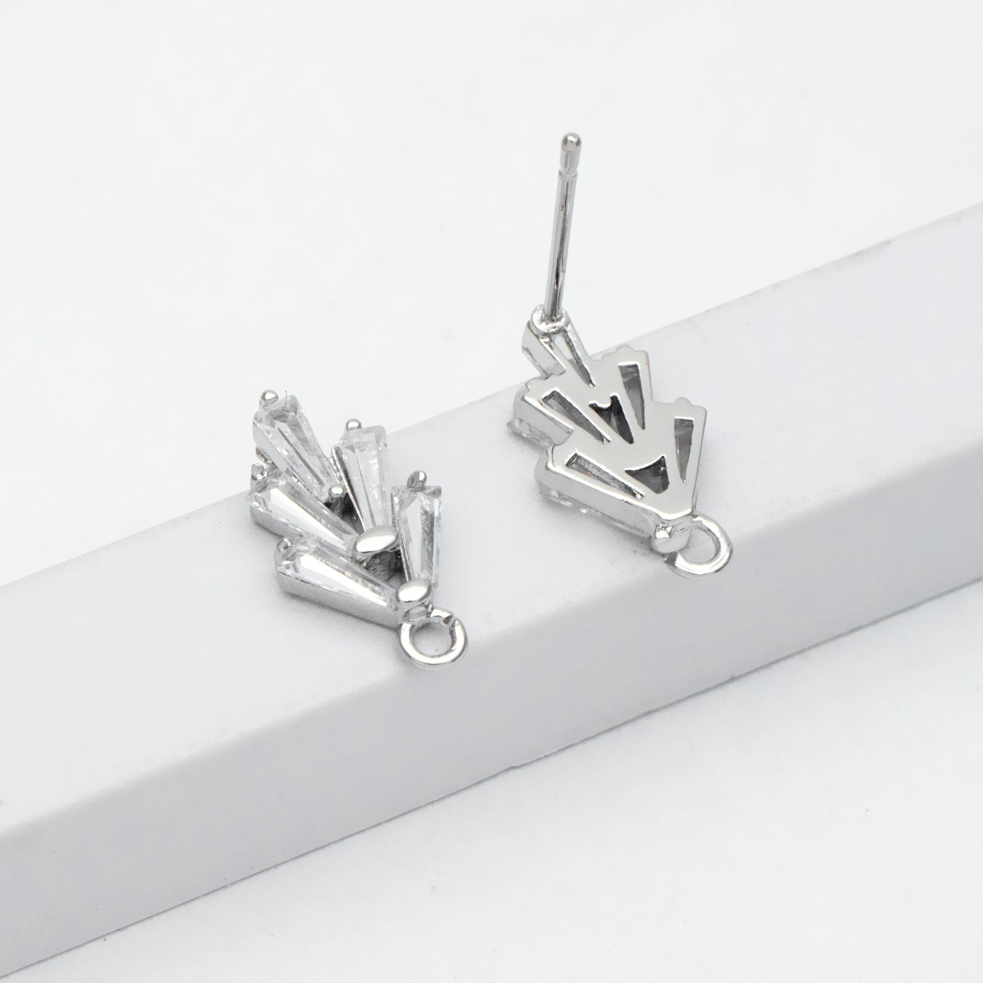 10pcs CZ pave Leaf Ear Posts 15x8mm, Gold/ Rhodium plated Brass, Dainty Stud Earrings, Sterling Silver Pin (#GB-314)