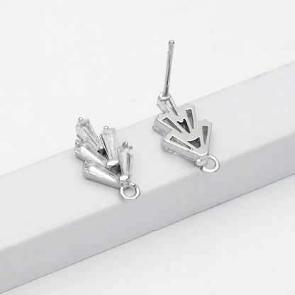 10pcs CZ pave Leaf Ear Posts 15x8mm, Gold/ Rhodium plated Brass, Dainty Stud Earrings, Sterling Silver Pin (#GB-314)