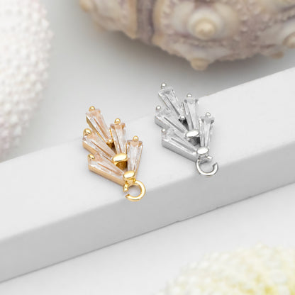 10pcs CZ pave Leaf Ear Posts 15x8mm, Gold/ Rhodium plated Brass, Dainty Stud Earrings, Sterling Silver Pin (#GB-314)