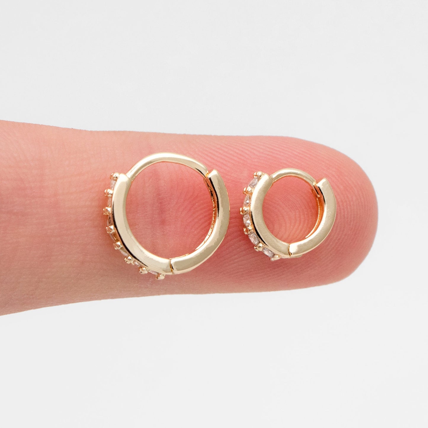 4pcs CZ Pave Hoop Earrings, Gold/ Rodium plated Huggies, Outer Diameter 9/ 10/ 12 /14mm, Dainty Minimalist Earring (GB-2594)