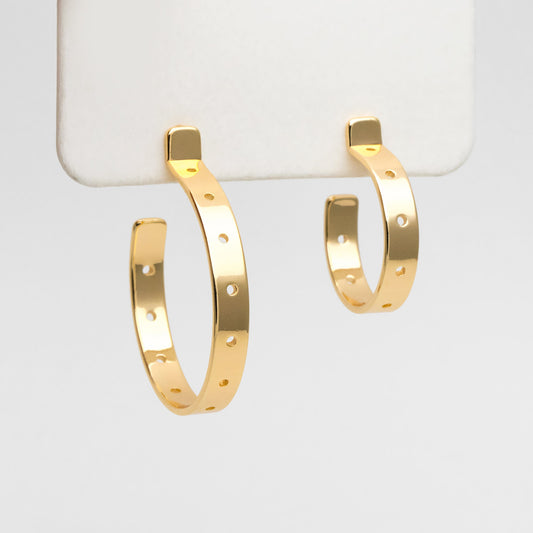 4pcs Gold Earring Posts 20/ 30mm, Gold plated Brass, Geometric Circle Stud Earring with Multi Holes (GB-3490)