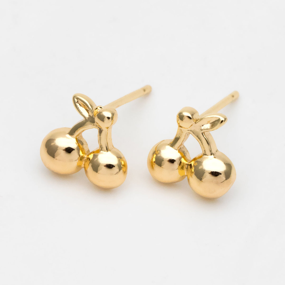 10pcs Gold Cherry Ear Posts 9mm, Real Gold Plated Brass Minimalist Stud Earrings (#GB-3495)