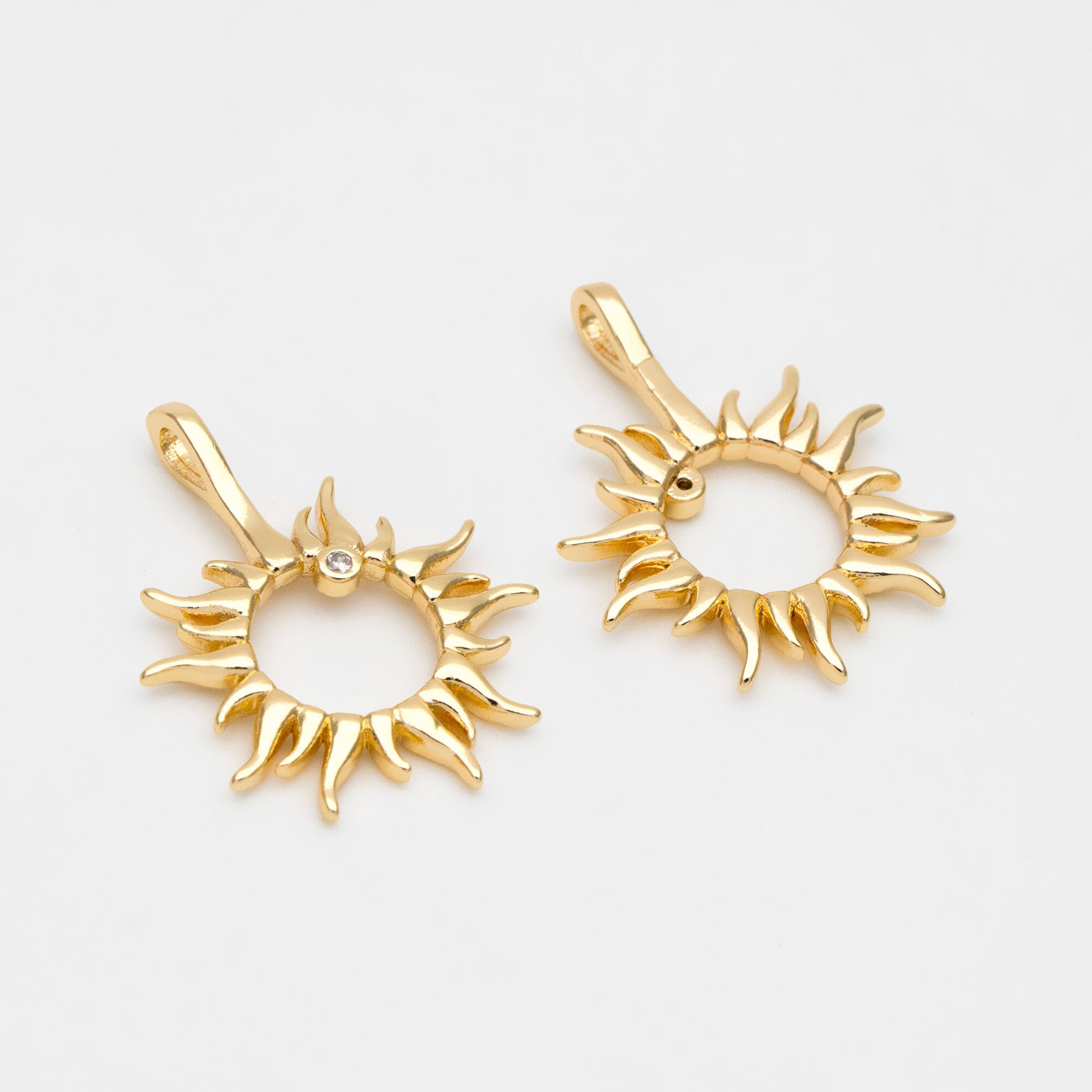 4pcs CZ Pave Gold Sun Charms, Sun Pendants, Jewelry Making, Diy Material, Jewelry Supplies (GB-1311-G)
