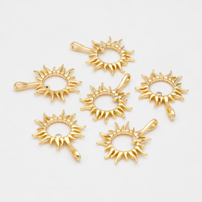 4pcs CZ Pave Gold Sun Charms, Sun Pendants, Jewelry Making, Diy Material, Jewelry Supplies (GB-1311-G)
