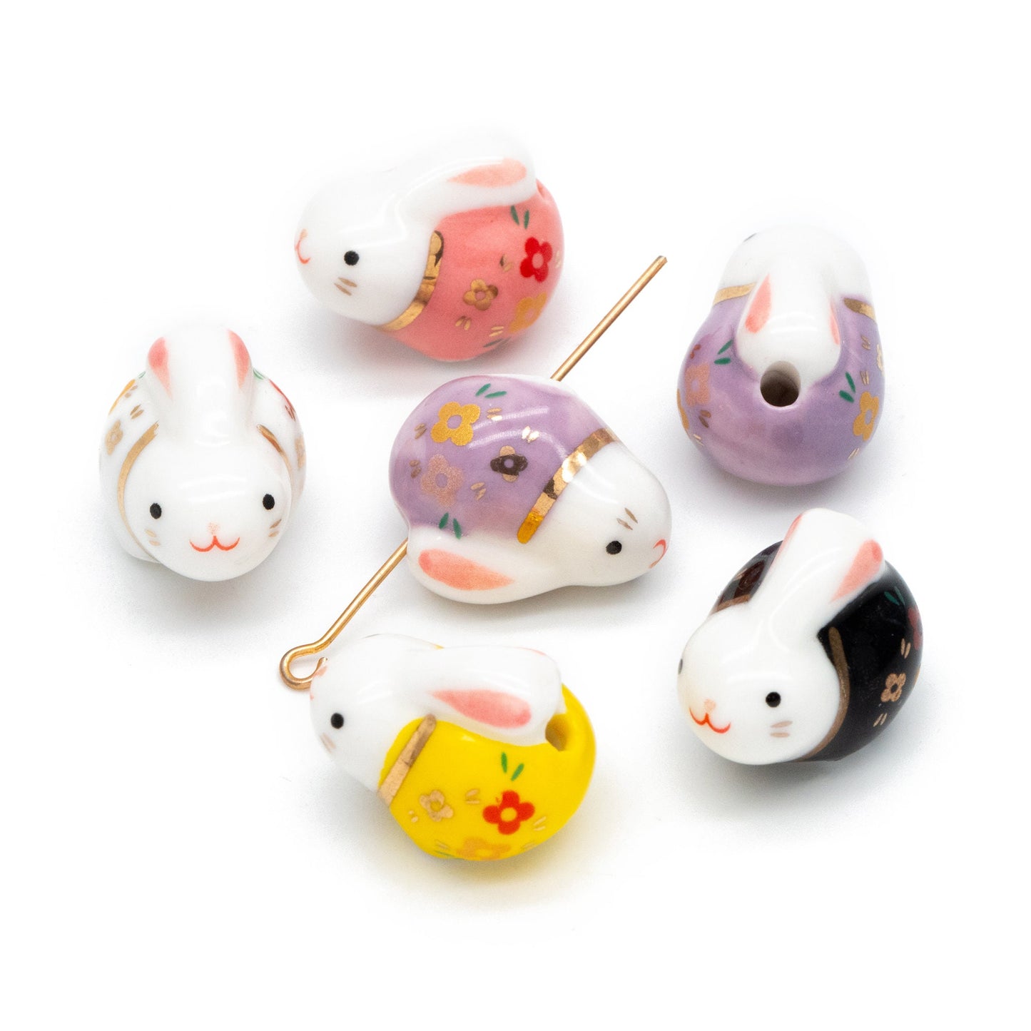10pcs Kawaii Porcelain Bunny Beads, Ceramic Lovely Rabbit beads, Top Drilled Animal Beads -(TC-172)