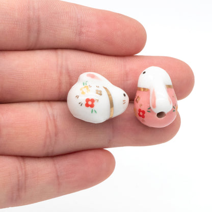 10pcs Kawaii Porcelain Bunny Beads, Ceramic Lovely Rabbit beads, Top Drilled Animal Beads -(TC-172)