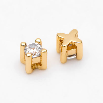 10pcs CZ pave Gold/ Silver Cube Beads 2.5/ 4mm, 18K Gold/ Rhodium plated Brass Spacer Beads, Jewelry Making Diy Material Supplies (GB-3192)