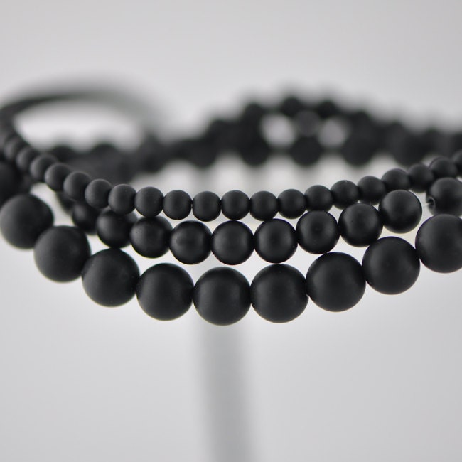 Matte Black Onyx Round Beads, Genuine Natural Stones Wholesale, 4 /6 /8 /10 /12mm -(V6012)