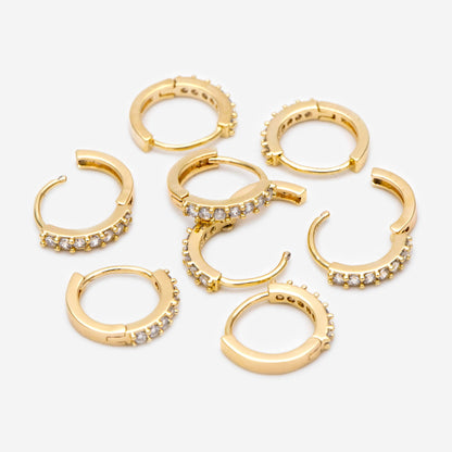 4pcs CZ Pave Hoop Earrings, Gold/ Rodium plated Huggies, Outer Diameter 9/ 10/ 12 /14mm, Dainty Minimalist Earring (GB-2594)