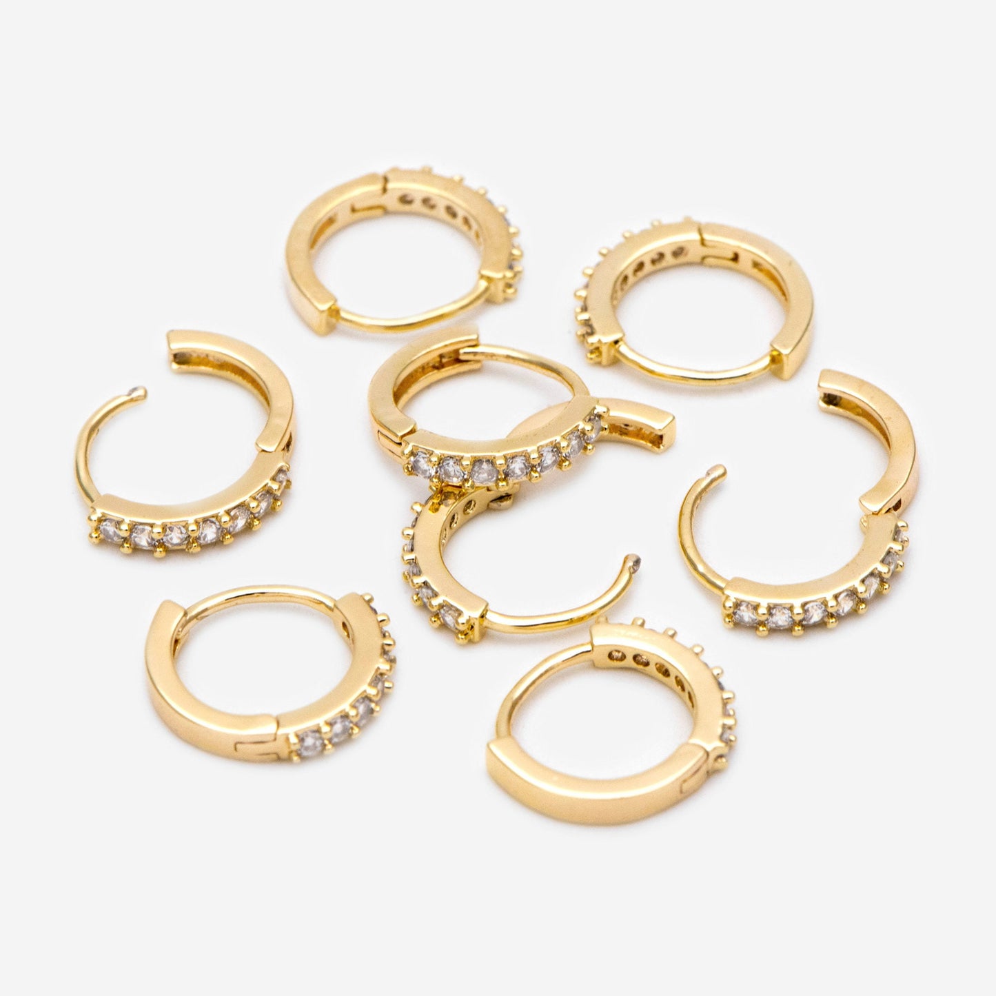 4pcs CZ Pave Hoop Earrings, Gold/ Rodium plated Huggies, Outer Diameter 9/ 10/ 12 /14mm, Dainty Minimalist Earring (GB-2594)