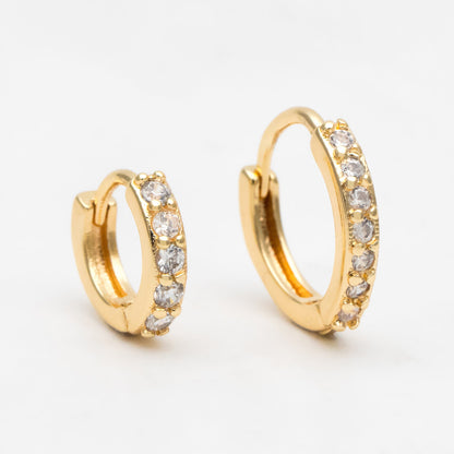 4pcs CZ Pave Hoop Earrings, Gold/ Rodium plated Huggies, Outer Diameter 9/ 10/ 12 /14mm, Dainty Minimalist Earring (GB-2594)