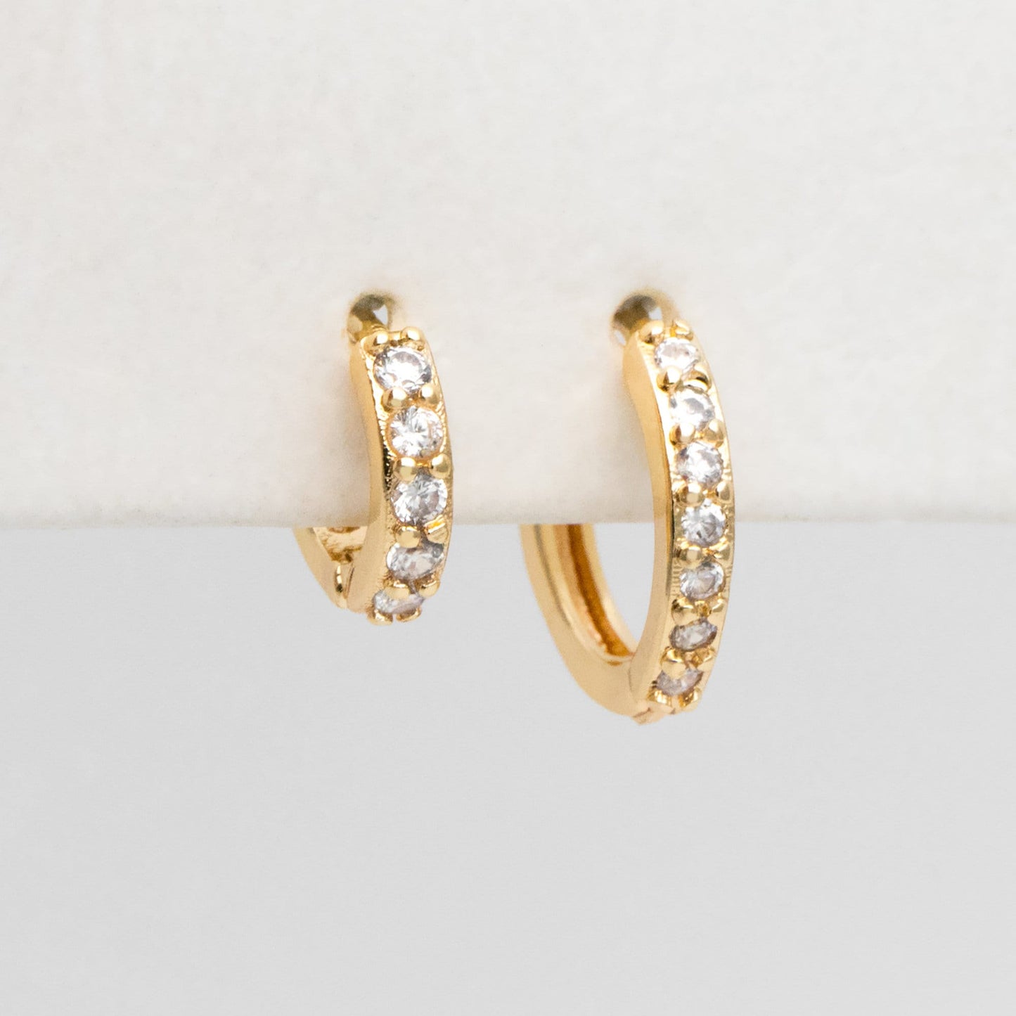 4pcs CZ Pave Hoop Earrings, Gold/ Rodium plated Huggies, Outer Diameter 9/ 10/ 12 /14mm, Dainty Minimalist Earring (GB-2594)