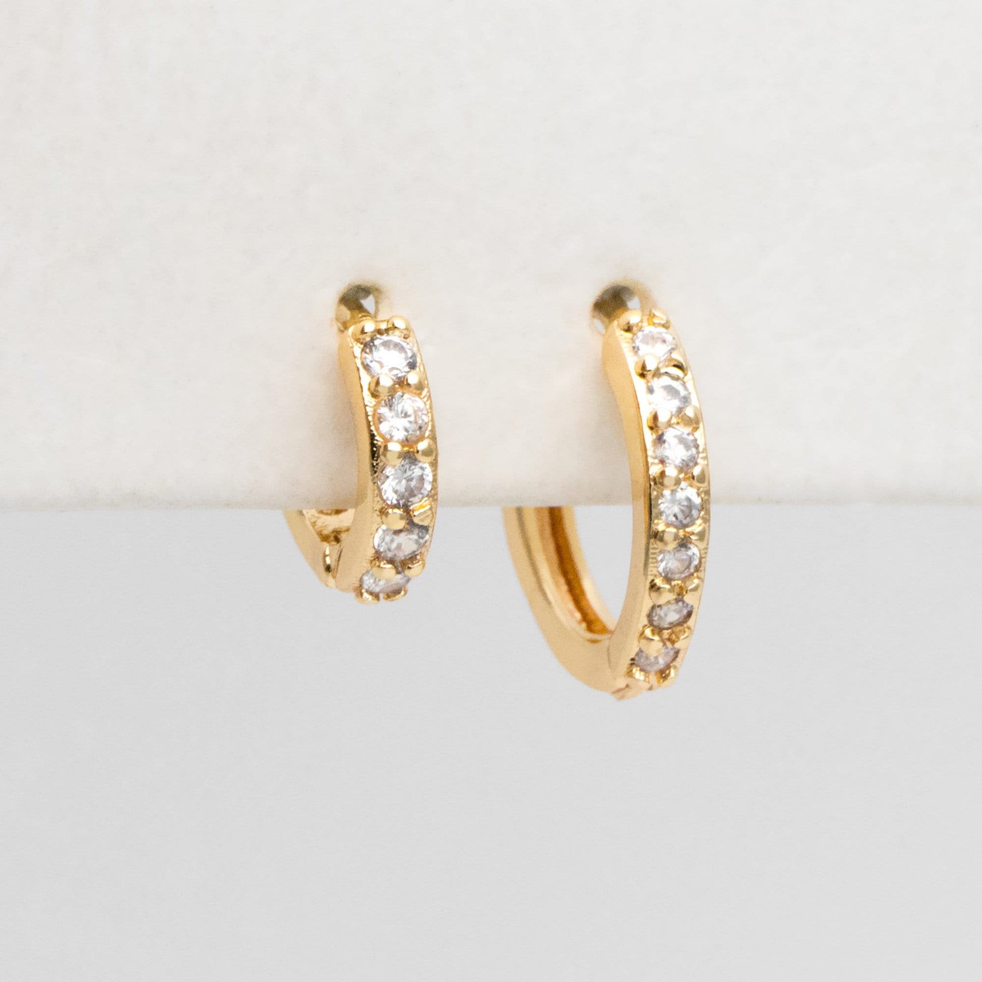 4pcs CZ Pave Hoop Earrings, Gold/ Rodium plated Huggies, Outer Diameter 9/ 10/ 12 /14mm, Dainty Minimalist Earring (GB-2594)