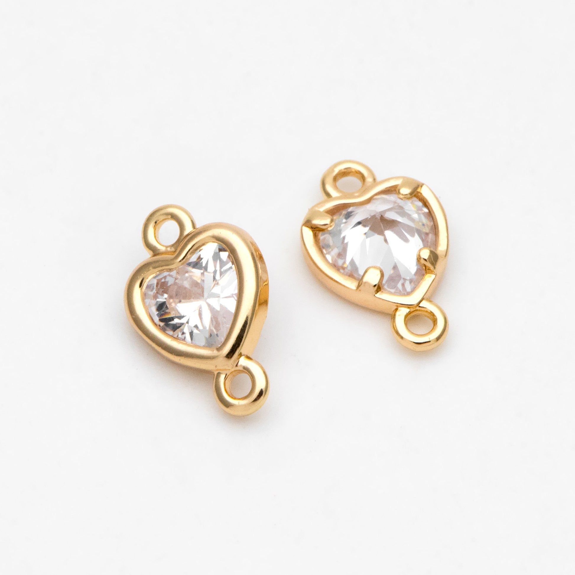 10pcs CZ pave Heart Connectors 9x5mm/ 10x7mm, Gold Plated Brass Heart Charm Pendants (GB-2819)