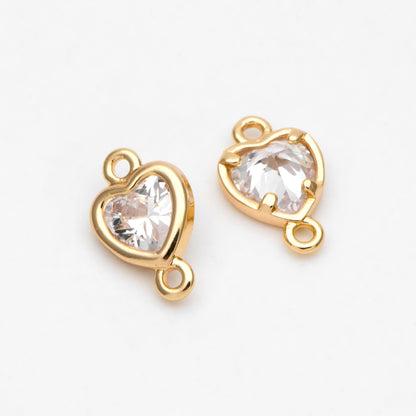 10pcs CZ pave Heart Connectors 9x5mm/ 10x7mm, Gold Plated Brass Heart Charm Pendants (GB-2819)