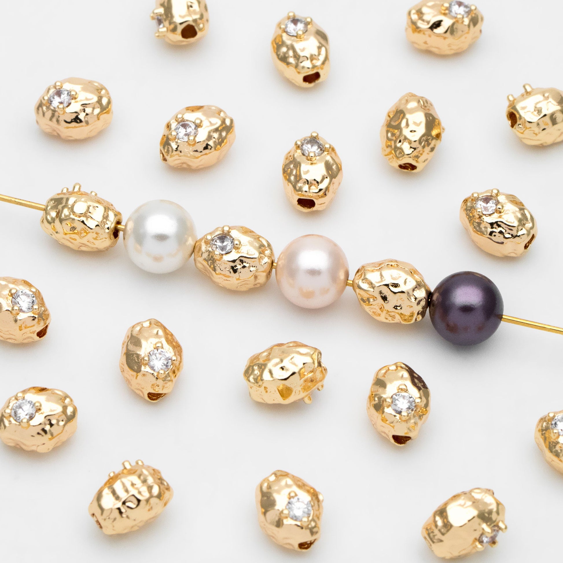 10pcs CZ Pave Irregular Stone Spacer Beads, Gold plated Brass, Jewelry Making, Diy Material, Jewelry Supplies (GB-2956-E)