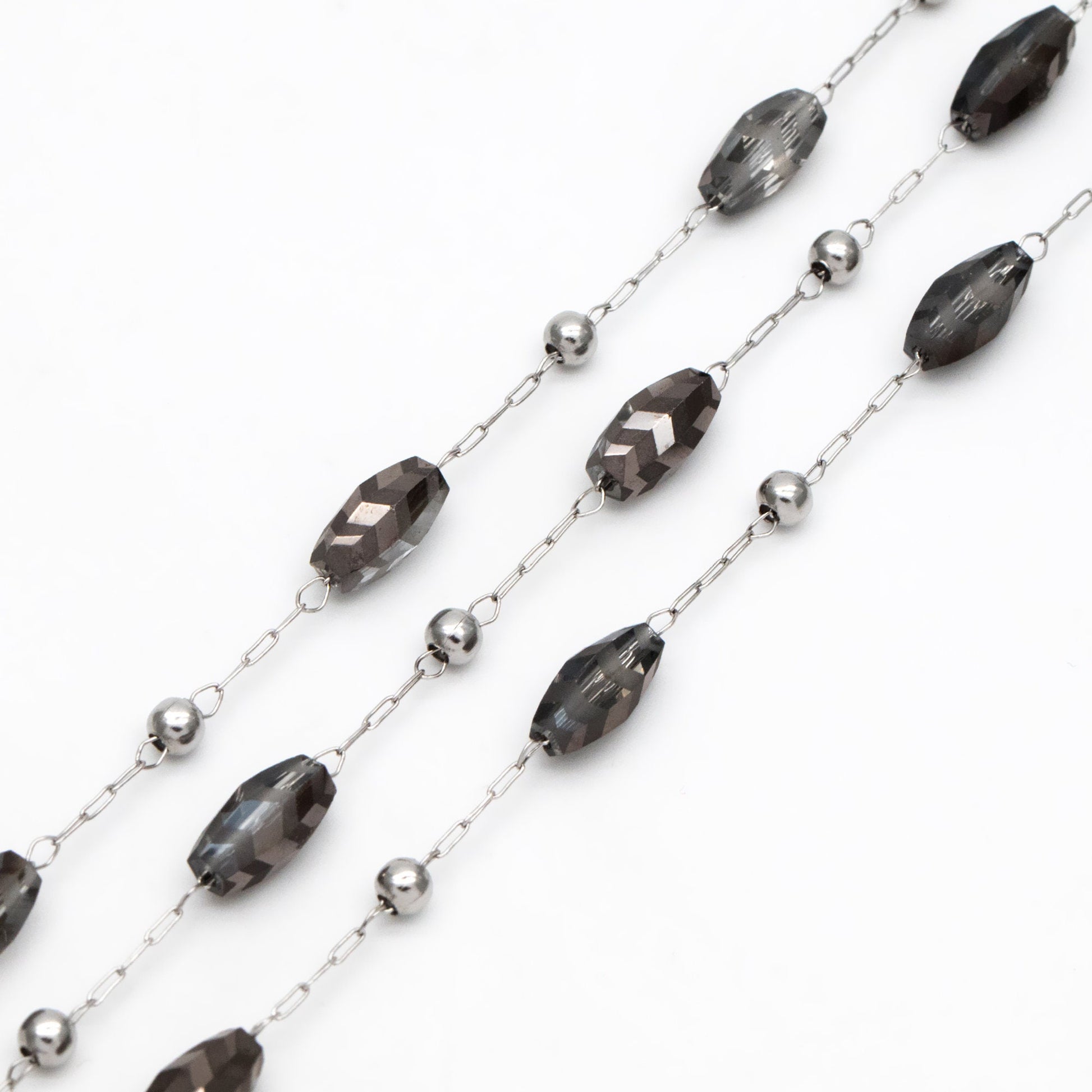 Stainless Steel Glass Beaded Chains, Clear AB Beads (#LK-588-1)/ 1 Meter=3.3 ft