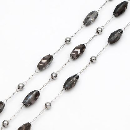 Stainless Steel Glass Beaded Chains, Clear AB Beads (#LK-588-1)/ 1 Meter=3.3 ft