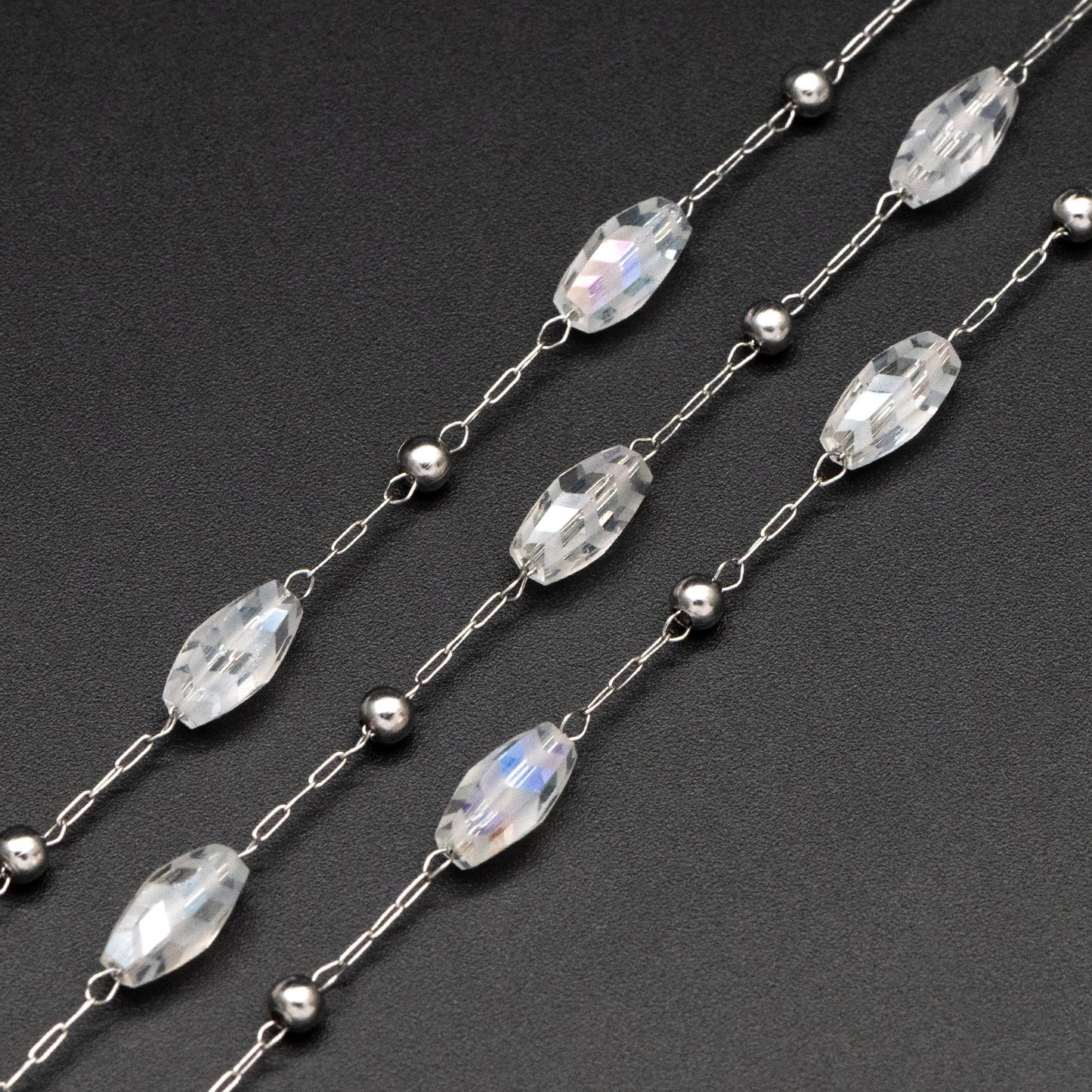 Stainless Steel Glass Beaded Chains, Clear AB Beads (#LK-588-1)/ 1 Meter=3.3 ft